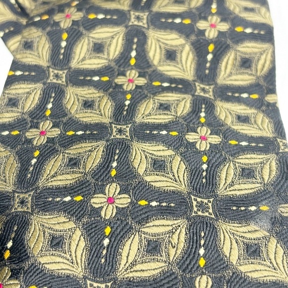 ROBERT TALBOTT JACOBSON’S Men’s Black Gold Floral Geo Silk Hand Made Tie USA 57” - Picture 4 of 7